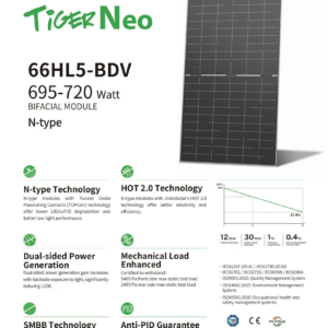 แผงโซลาร์เซลล์พลังงานสูงสำหรับ JINKO Tiger NEO N-Type 66HL5-BDV bifacial 720W - Image 4